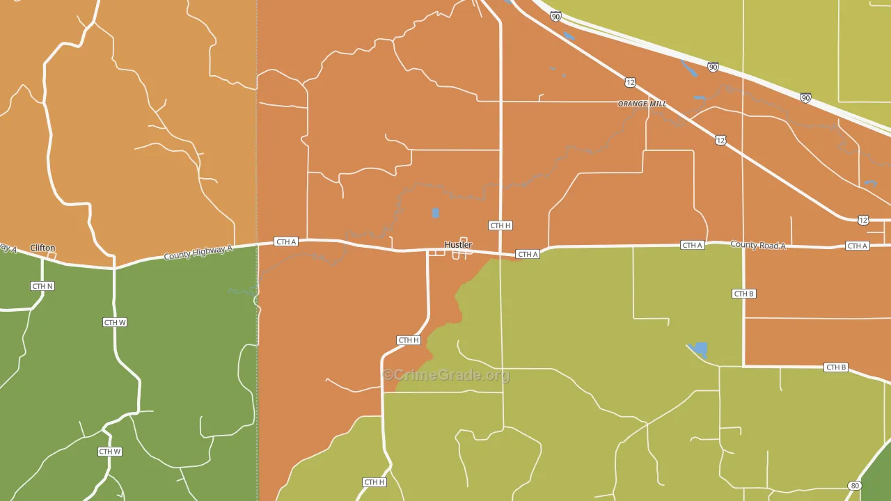 Hustler, WI Map of Burglary Rates