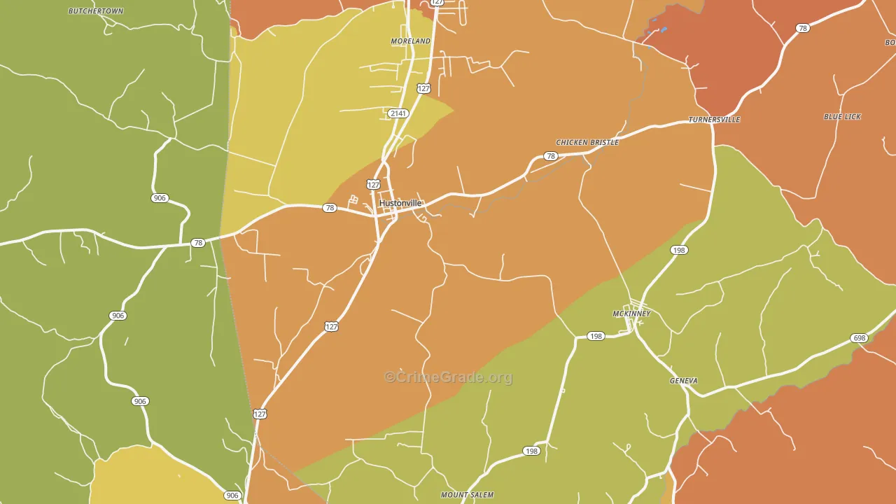 Hustonville, KY Map of Burglary Rates