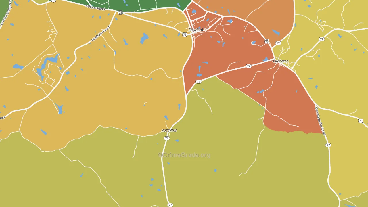 Hutchins, GA Map of Burglary Rates
