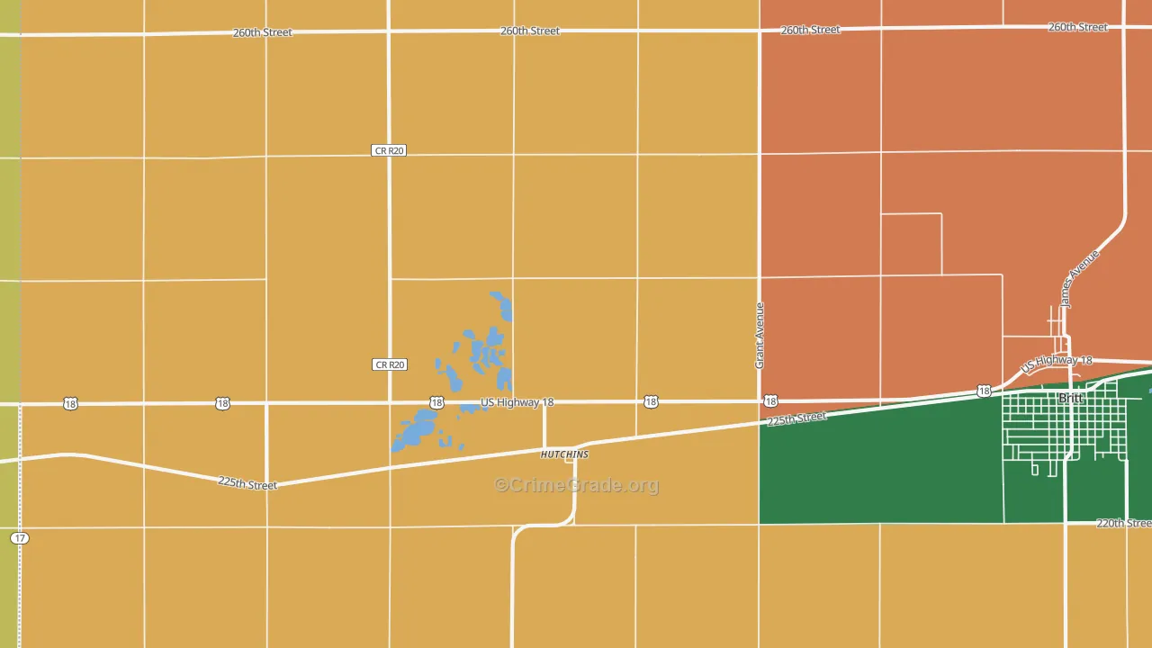 Hutchins, IA Map of Burglary Rates