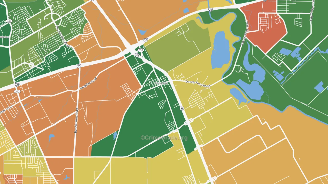 Hutchins, TX Map of Burglary Rates