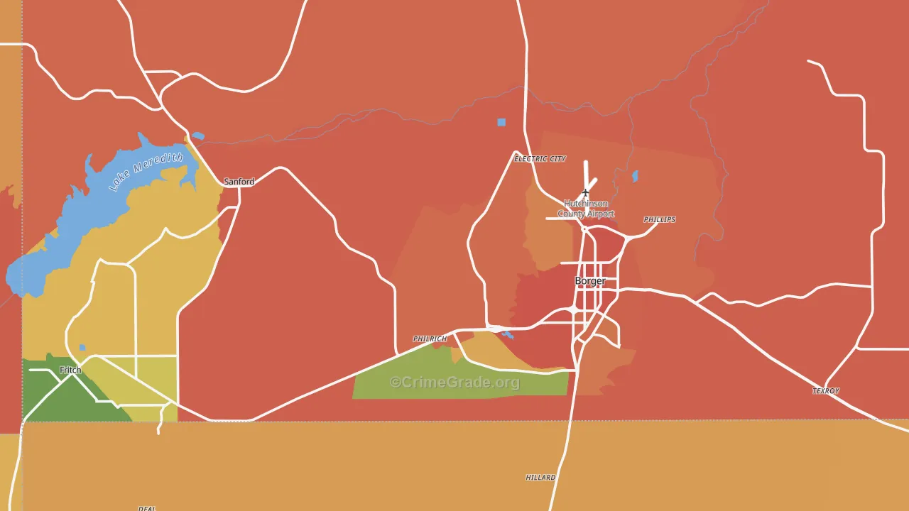 Hutchinson County, TX Map of Burglary Rates