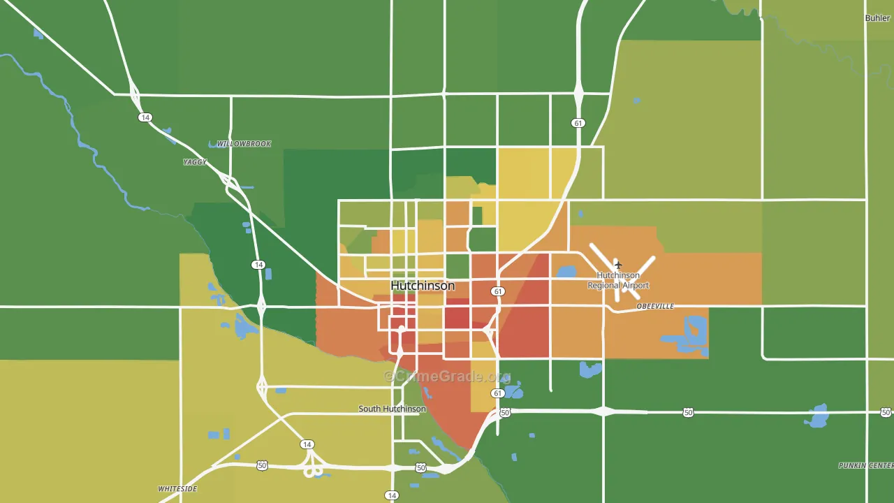Hutchinson, KS Map of Burglary Rates
