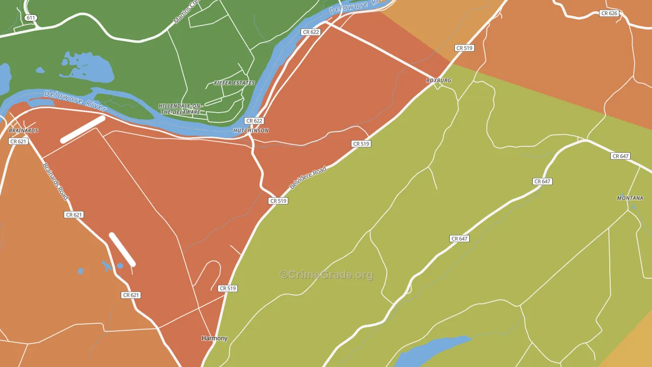 Hutchinson, NJ Map of Burglary Rates