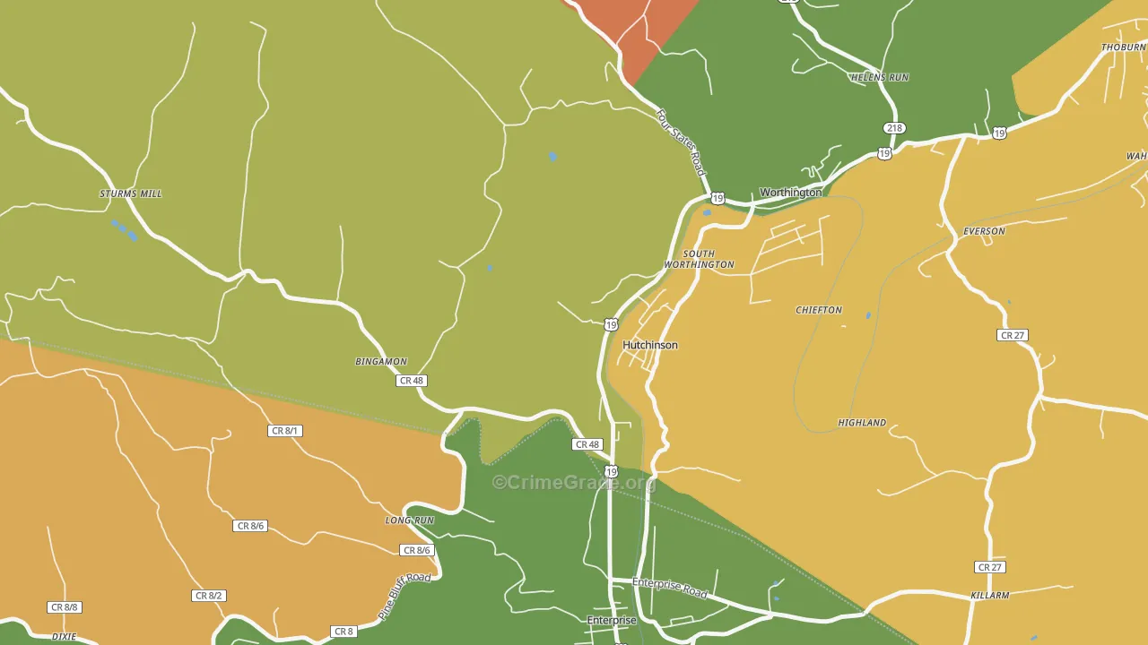 Hutchinson, WV Map of Burglary Rates