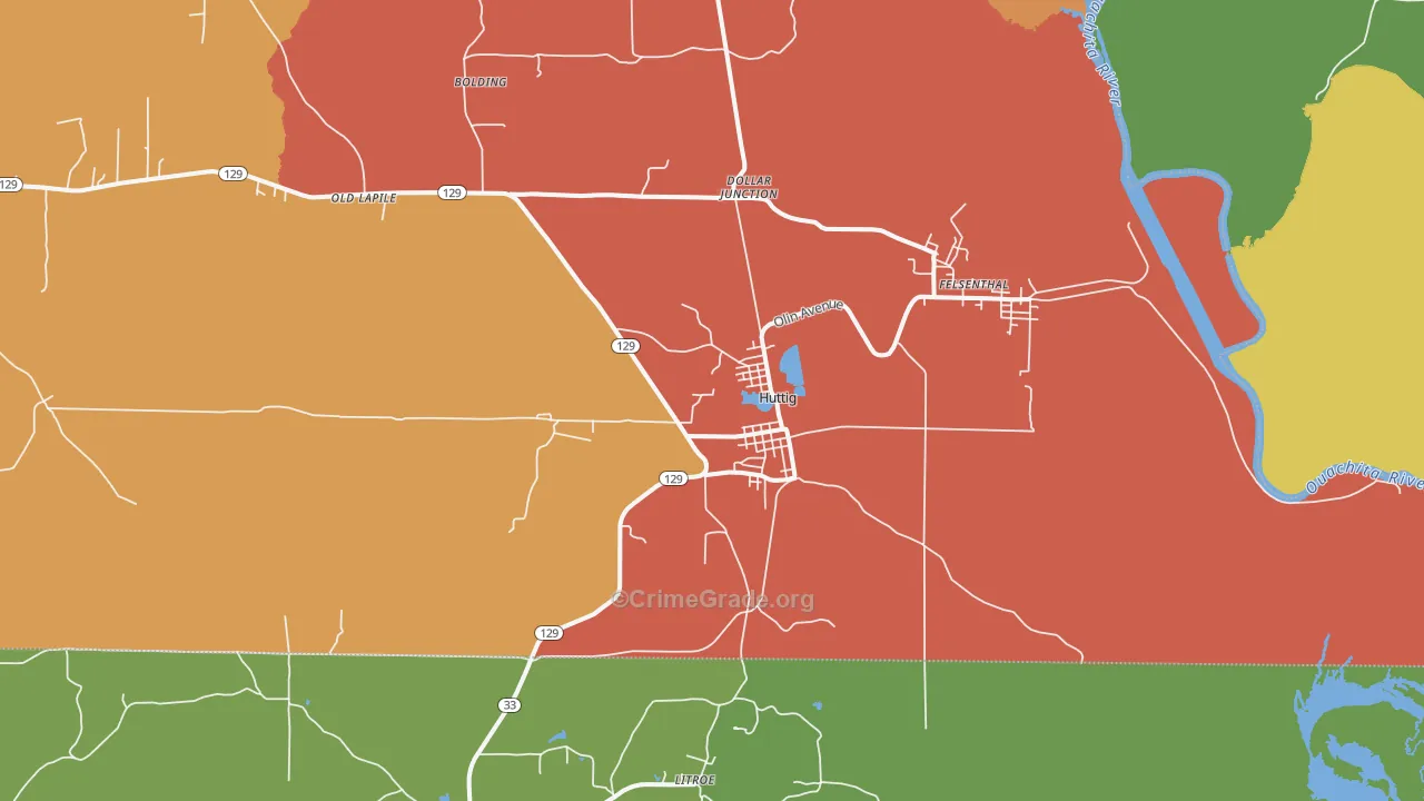 Huttig, AR Map of Burglary Rates