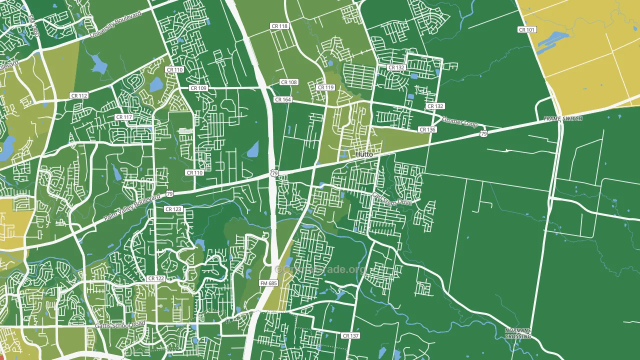 Hutto, TX Map of Burglary Rates