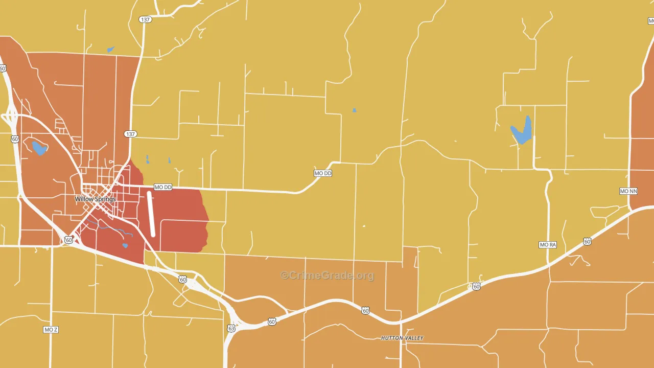 Hutton Valley, MO Map of Burglary Rates