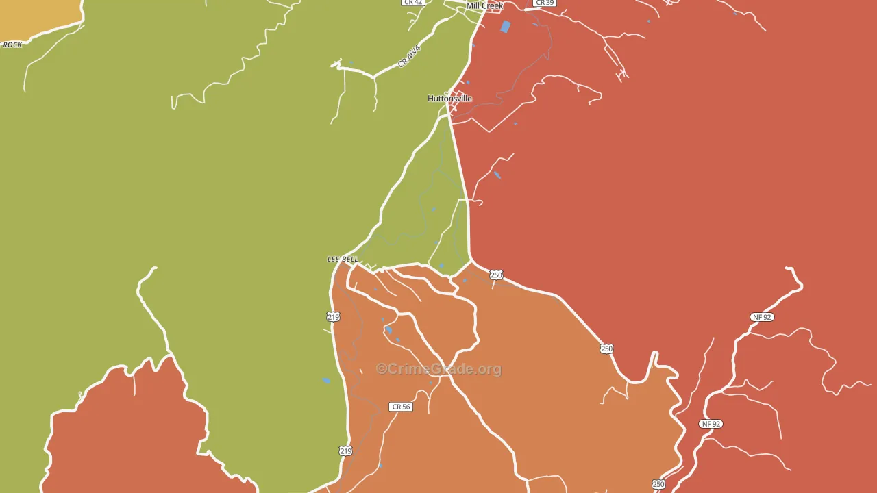 Huttonsville, WV Map of Burglary Rates