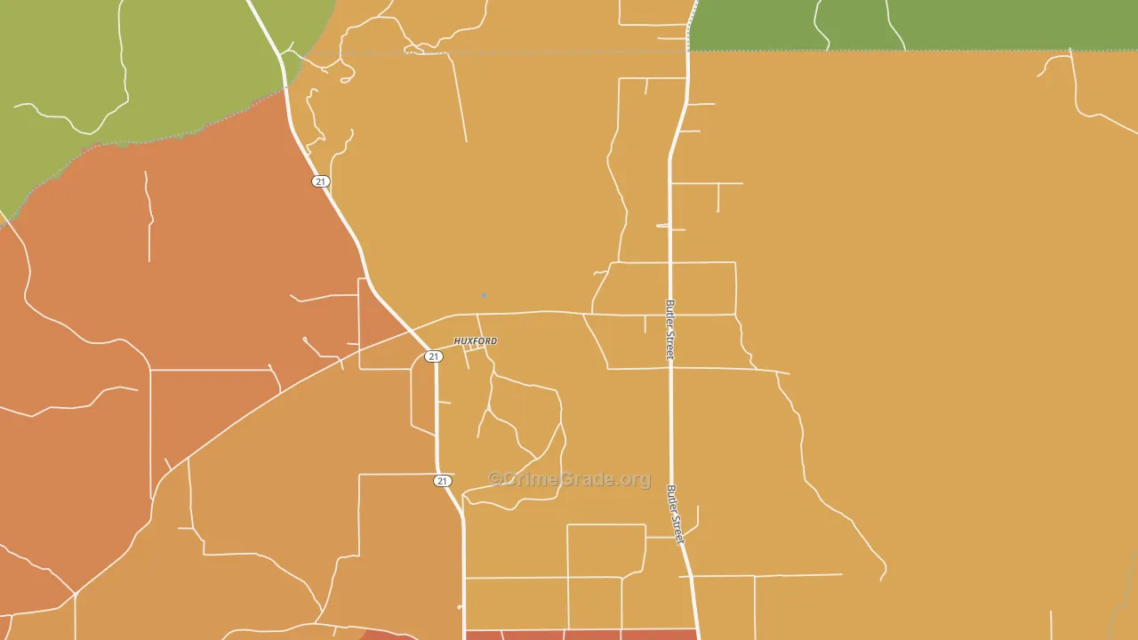 Huxford, AL Map of Burglary Rates