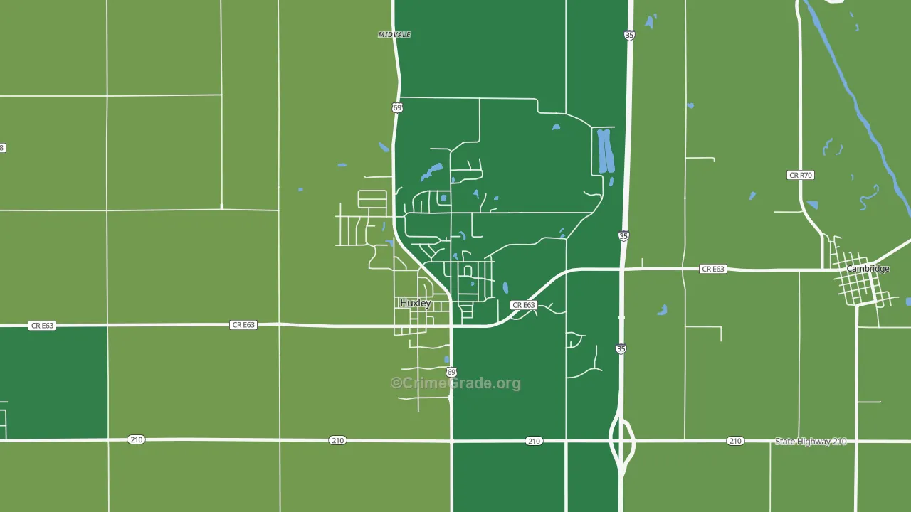 Huxley, IA Map of Burglary Rates