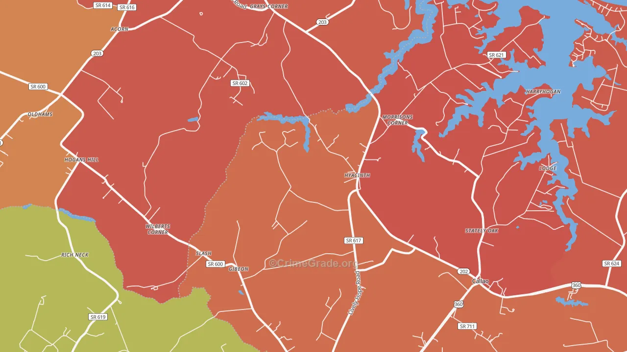 Hyacinth, VA Map of Burglary Rates