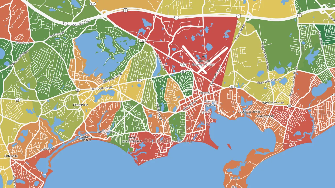 Hyannis, Barnstable Town, MA Map of Burglary Rates
