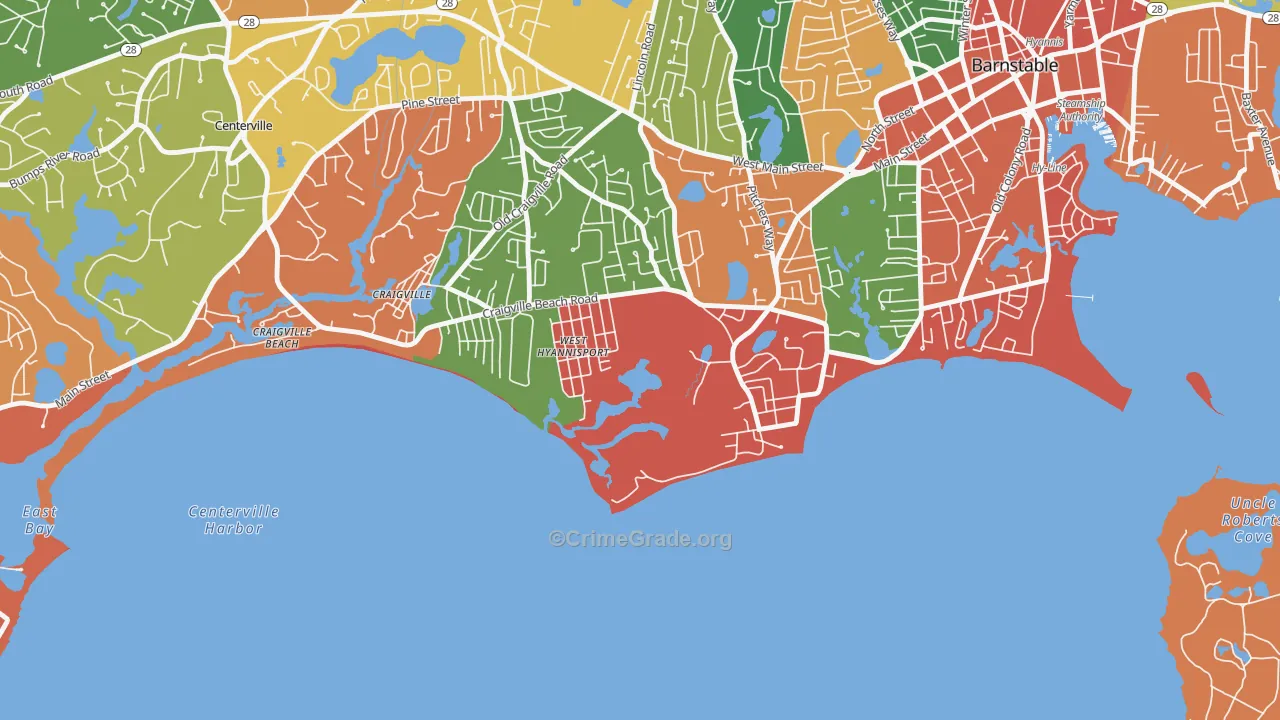 Hyannis Port, MA Map of Burglary Rates