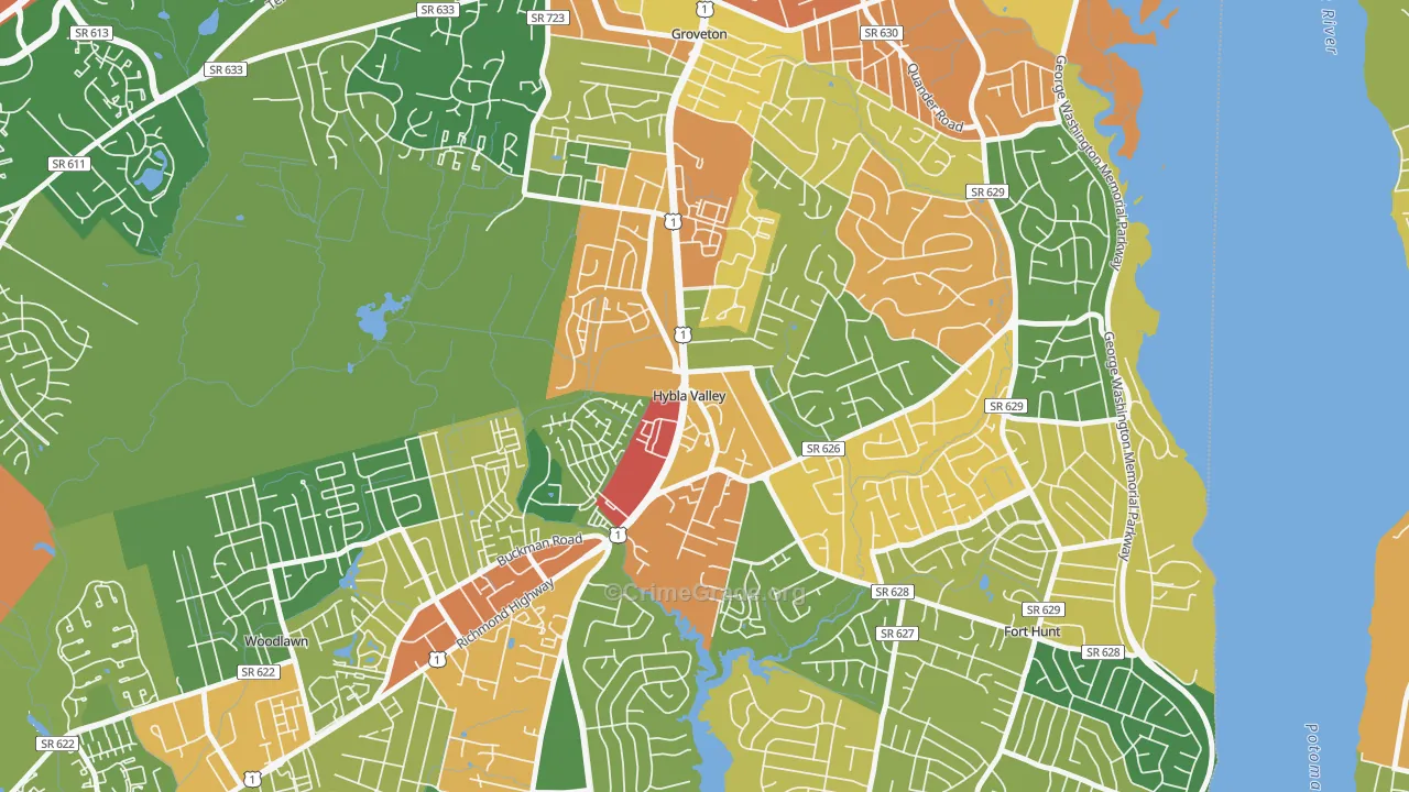Hybla Valley, Alexandria, VA Map of Burglary Rates