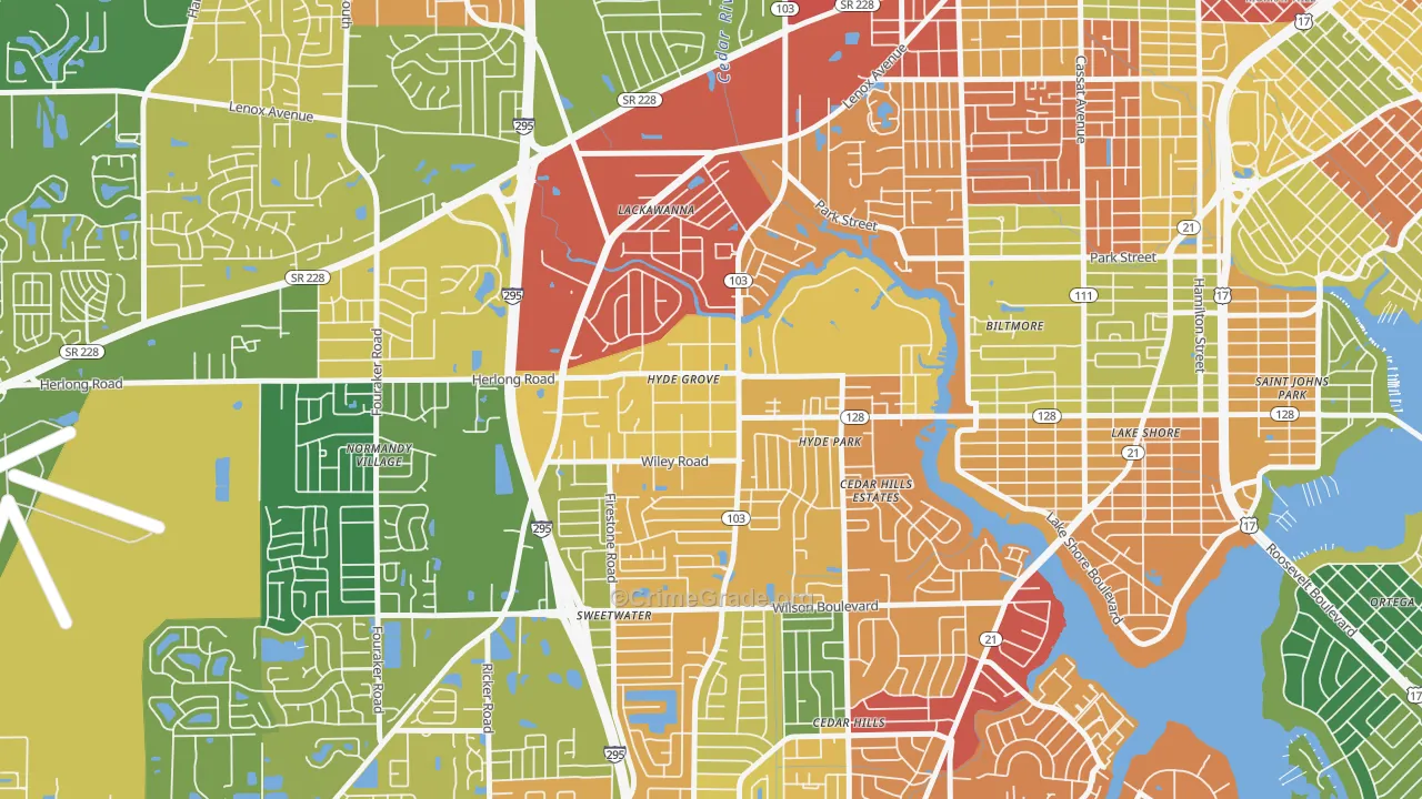 Hyde Park, Jacksonville, FL Map of Burglary Rates