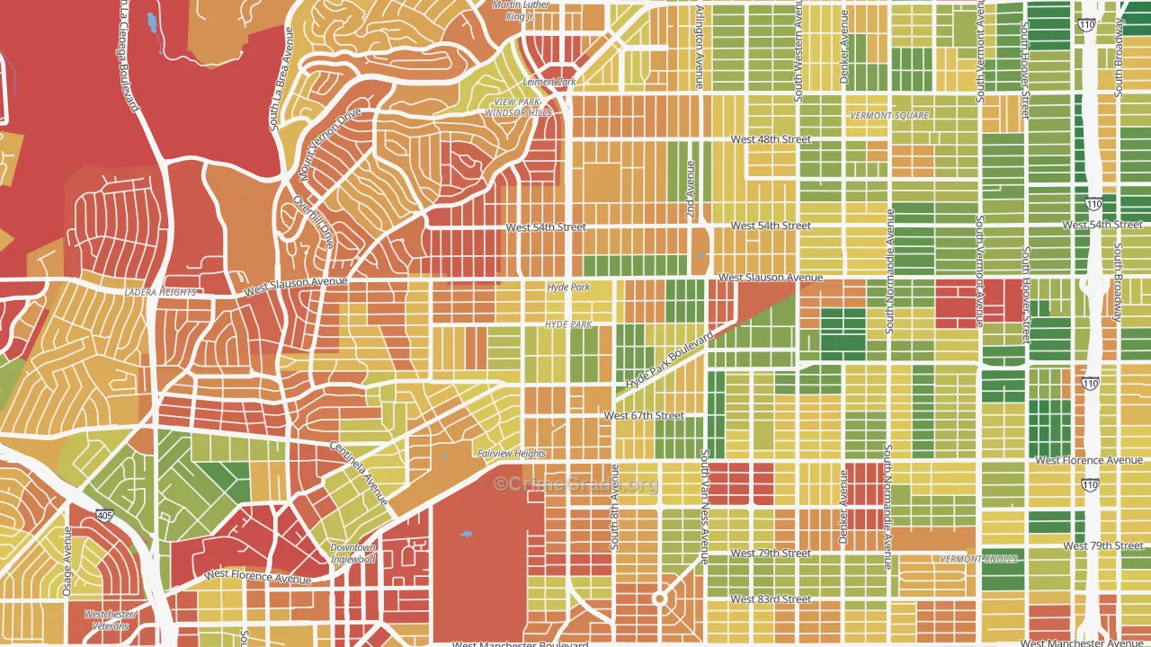 Hyde Park, Los Angeles, CA Map of Burglary Rates