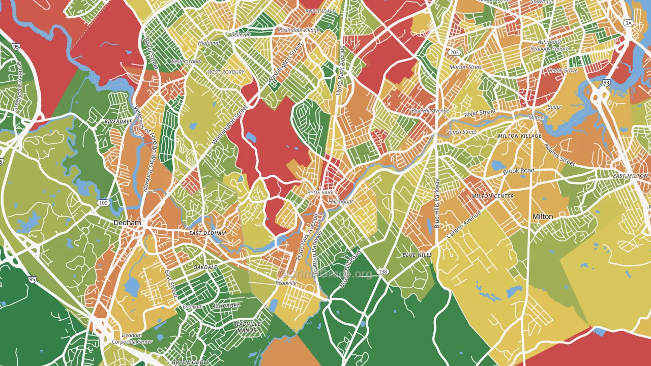Hyde Park, MA Map of Burglary Rates