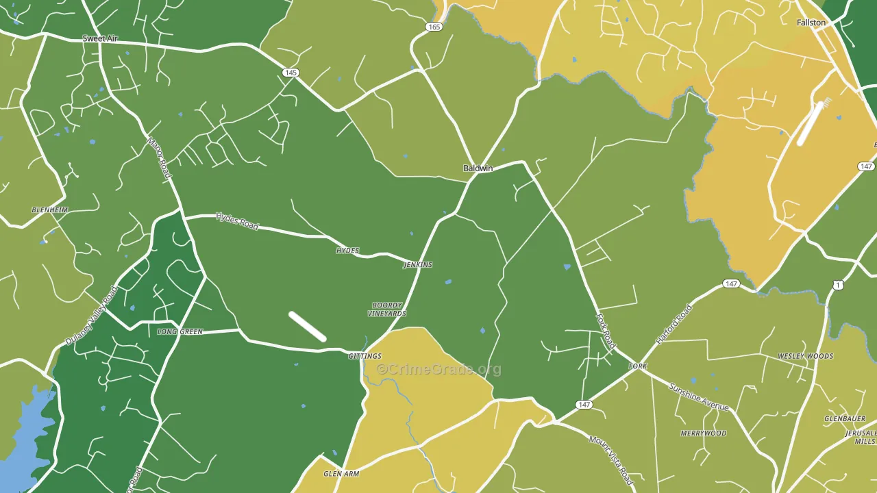 Hydes, MD Map of Burglary Rates