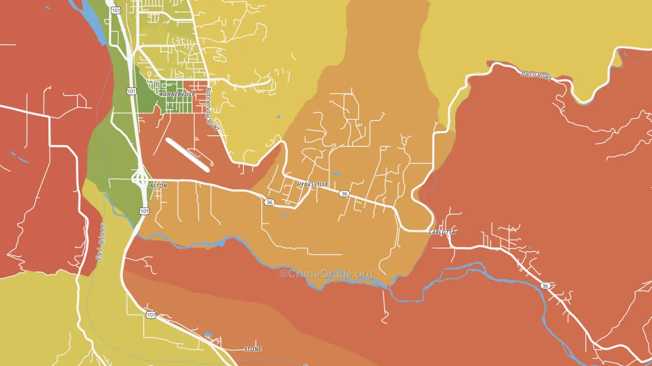Hydesville, CA Map of Burglary Rates