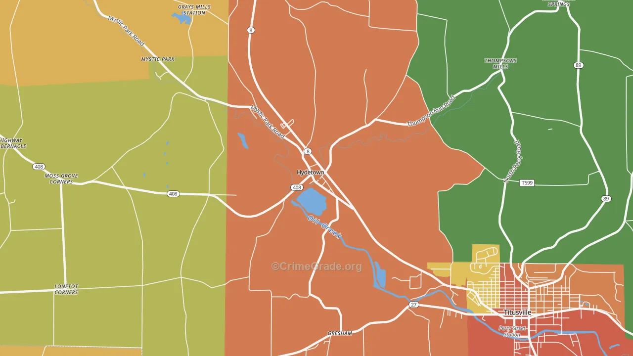 Hydetown, PA Map of Burglary Rates