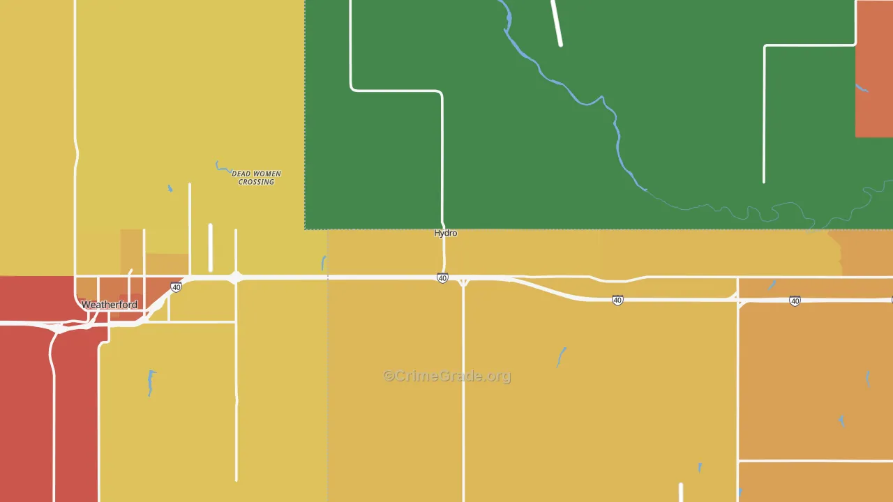 Hydro, OK Map of Burglary Rates