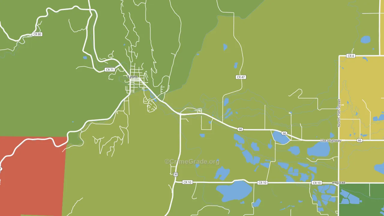Hygiene, CO Map of Burglary Rates