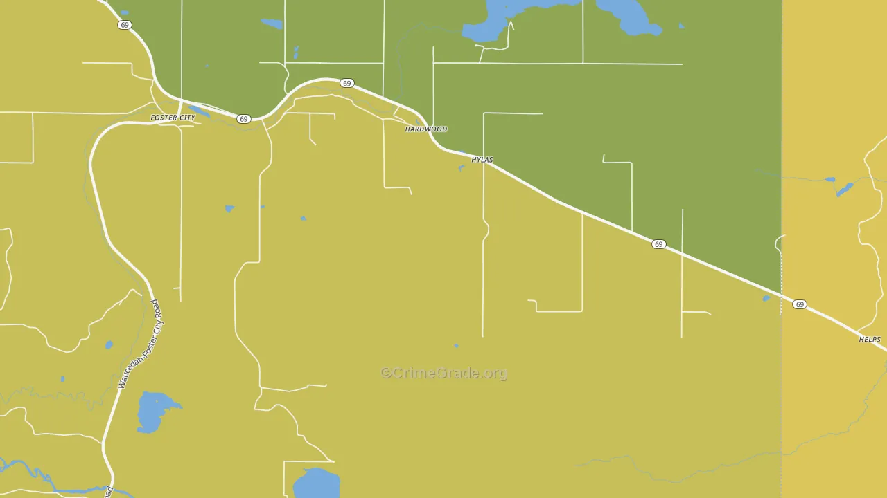 Hylas, MI Map of Burglary Rates