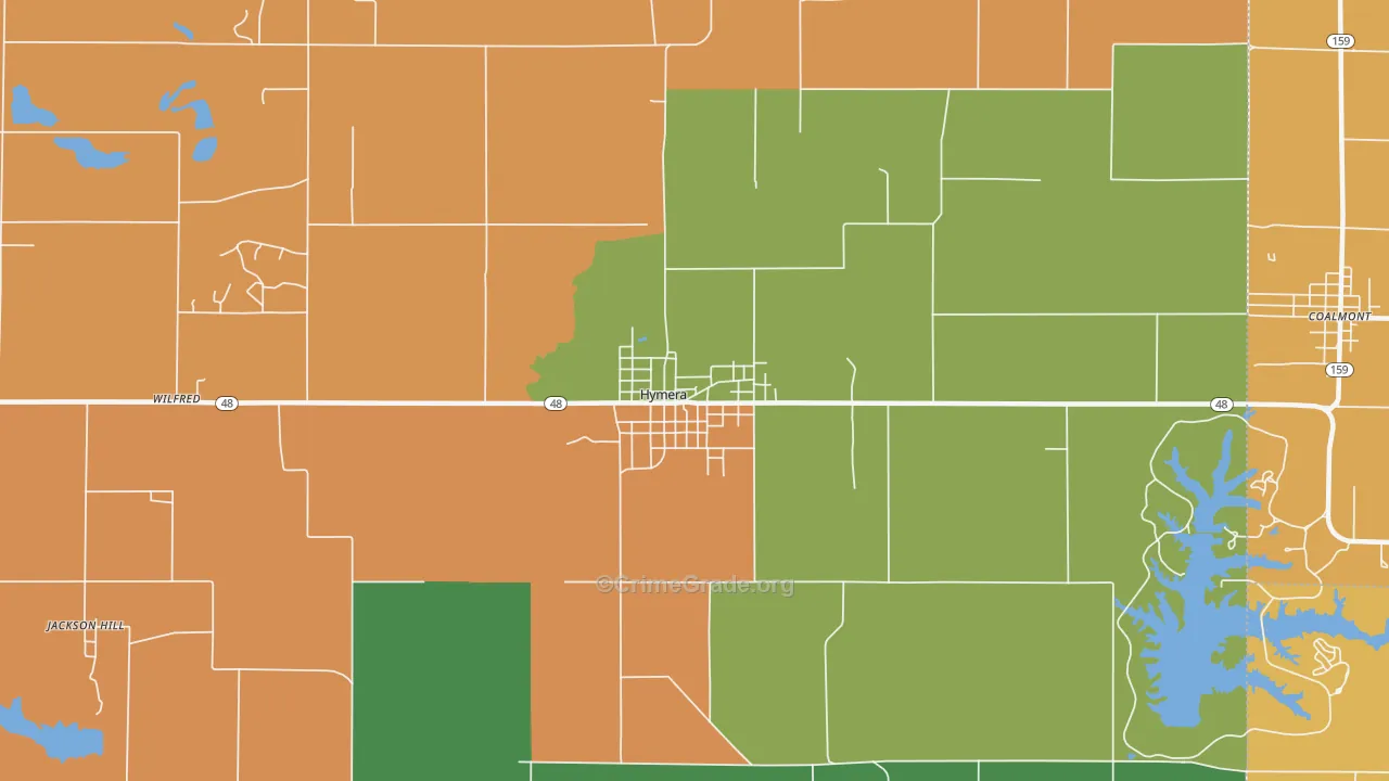 Hymera, IN Map of Burglary Rates
