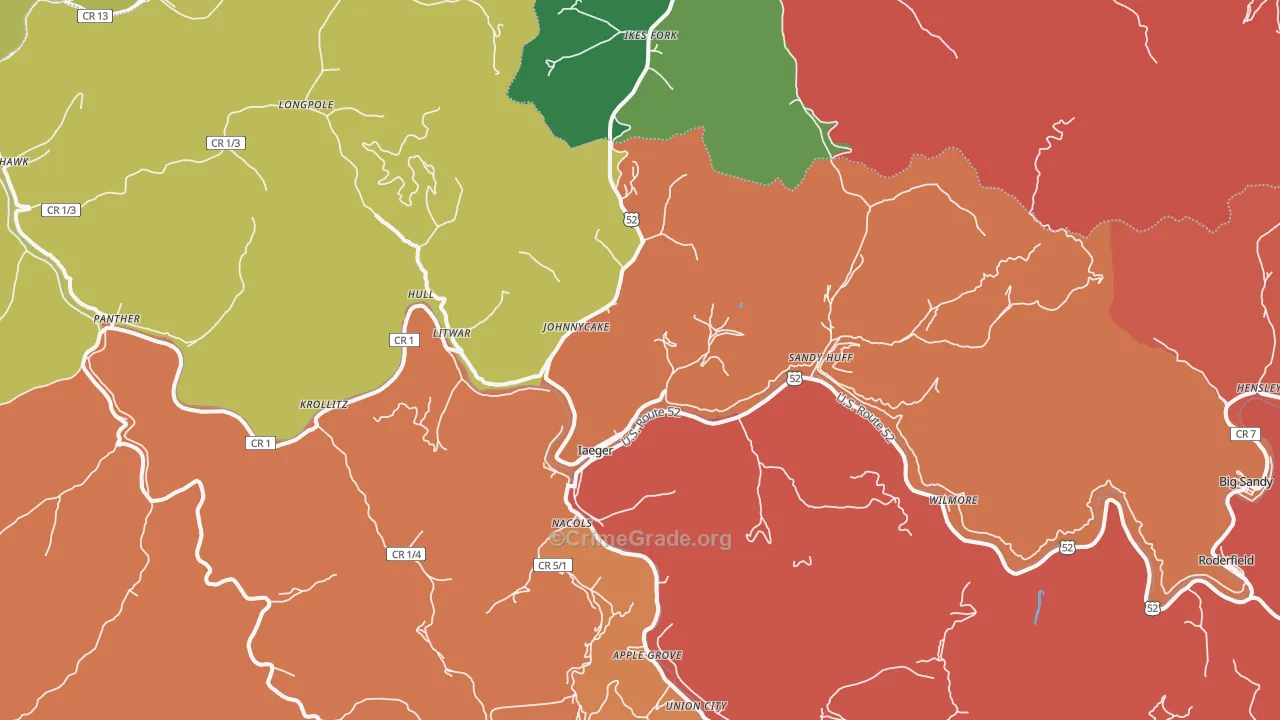 Iaeger, WV Map of Burglary Rates