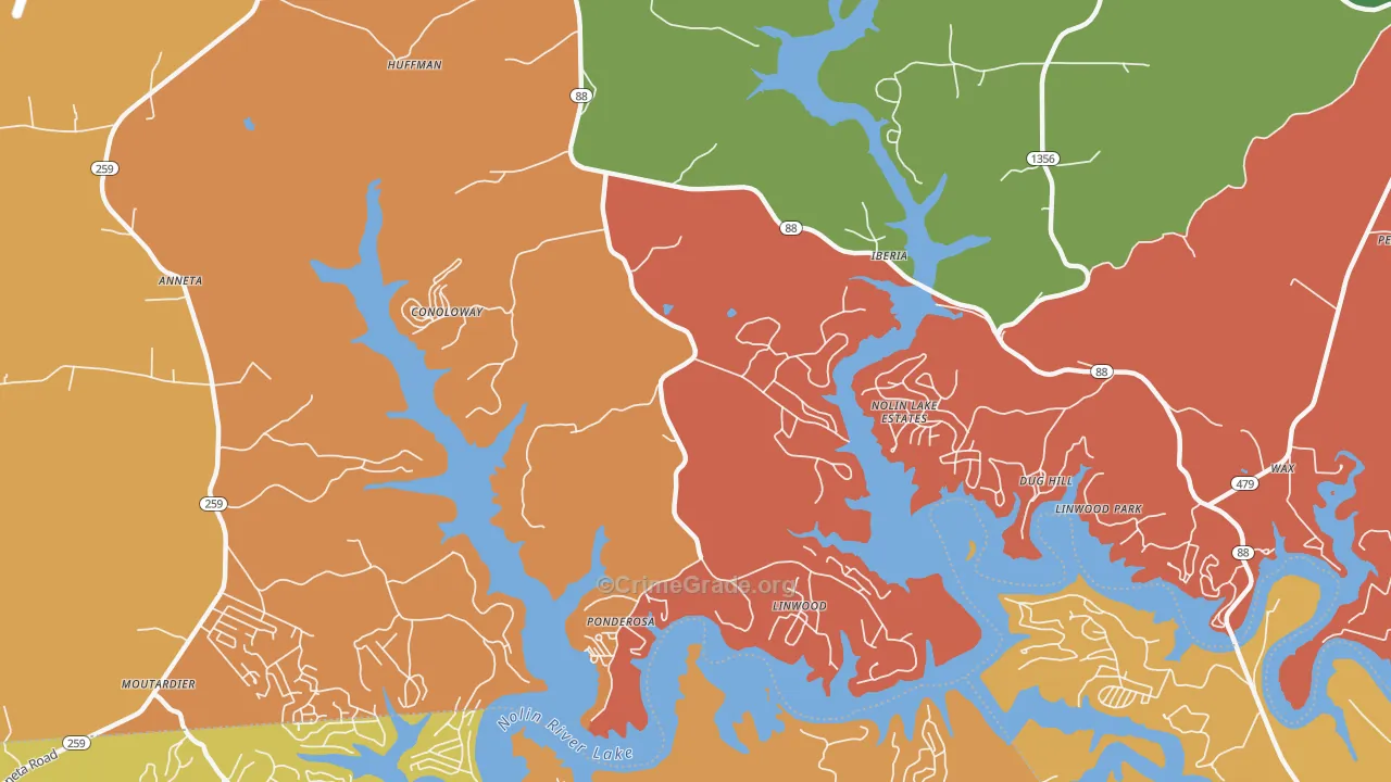 Iberia, KY Map of Burglary Rates