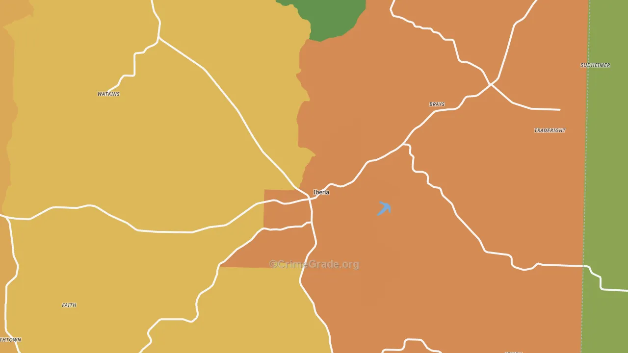 Iberia, MO Map of Burglary Rates