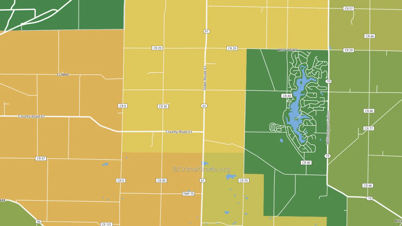 Iberia, OH Map of Burglary Rates