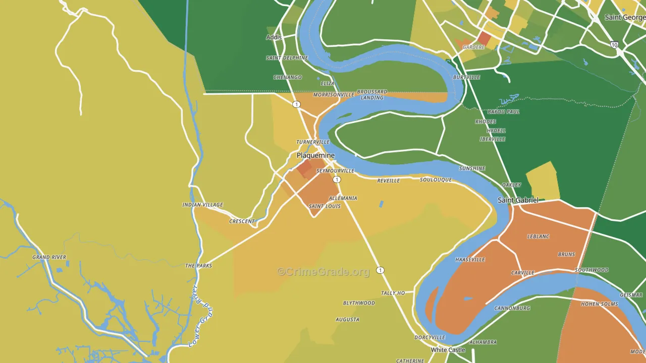 Iberville Parish, LA Map of Burglary Rates