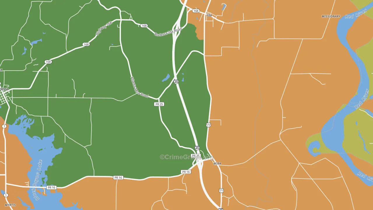 Ida, LA Map of Burglary Rates