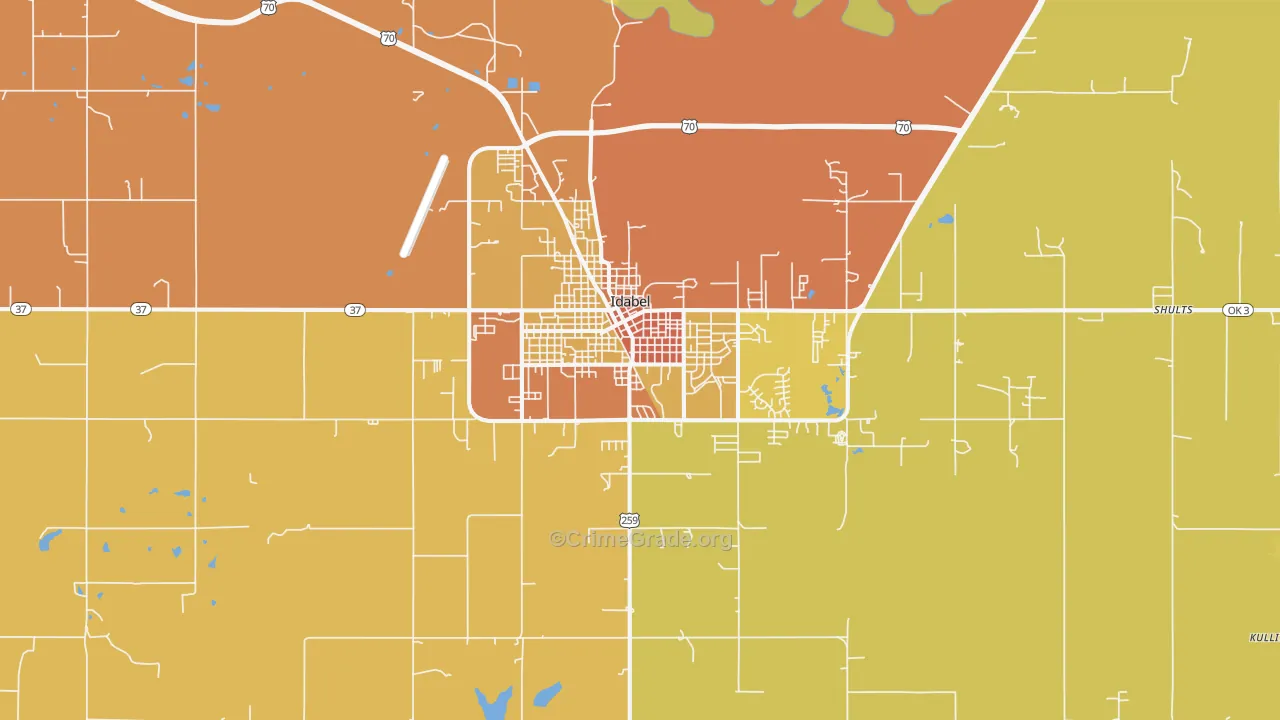 Idabel, OK Map of Burglary Rates