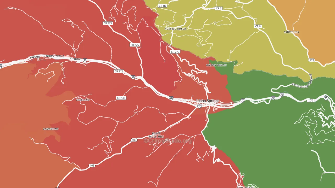 Idaho Springs, CO Map of Burglary Rates