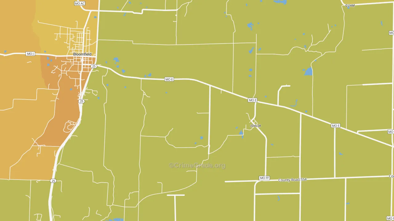 Idalia, MO Map of Burglary Rates