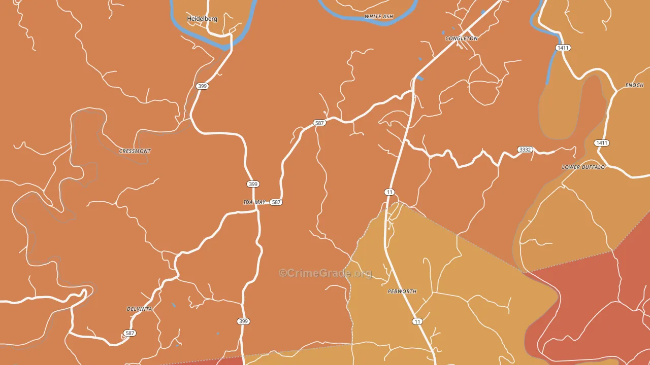 Idamay, KY Map of Burglary Rates
