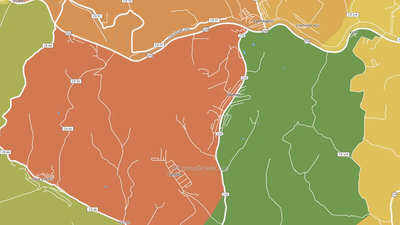 Idamay, WV Map of Burglary Rates
