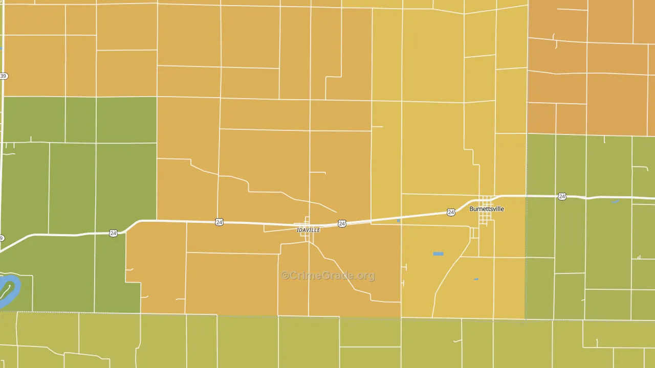Idaville, IN Map of Burglary Rates