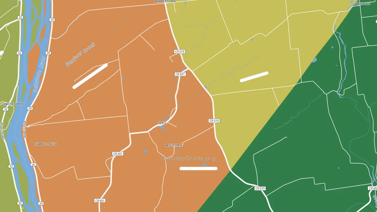 Idell, NJ Map of Burglary Rates