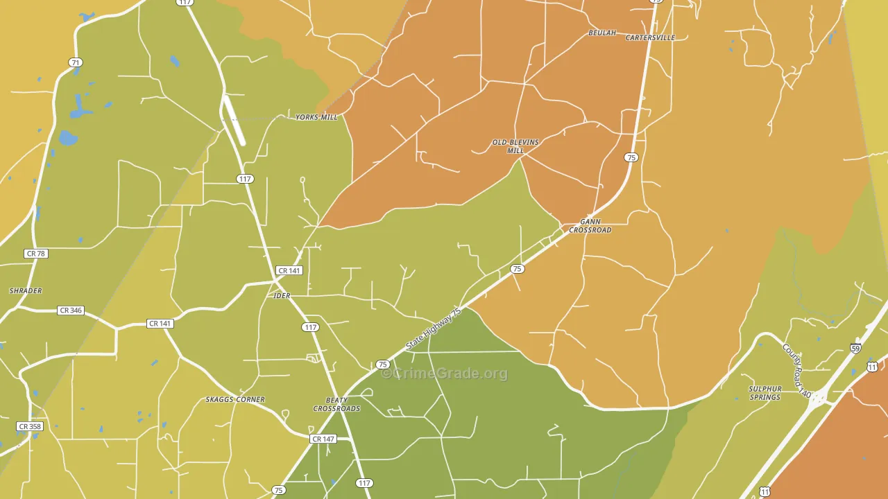 Ider, AL Map of Burglary Rates