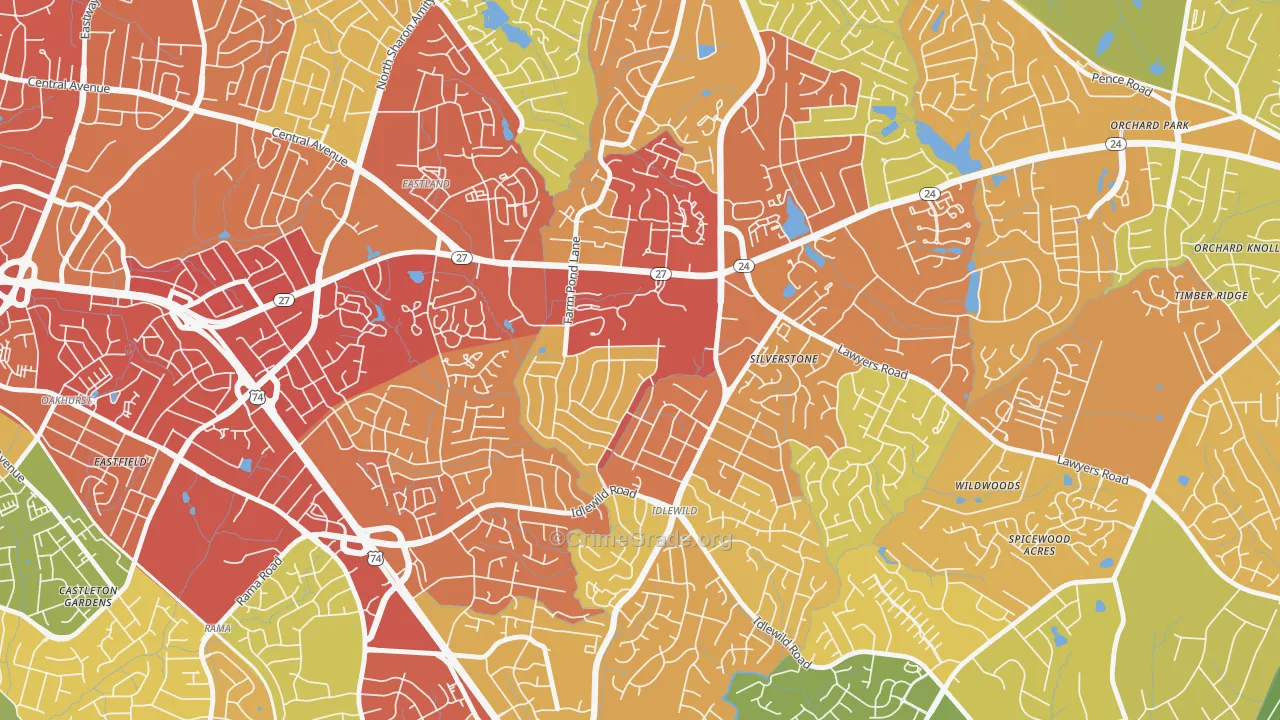 Idlewild Farms, Charlotte, NC Map of Burglary Rates
