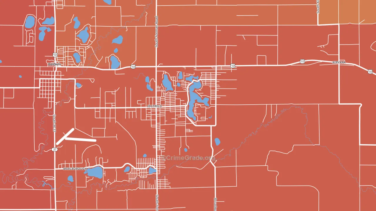Idlewild, MI Map of Burglary Rates