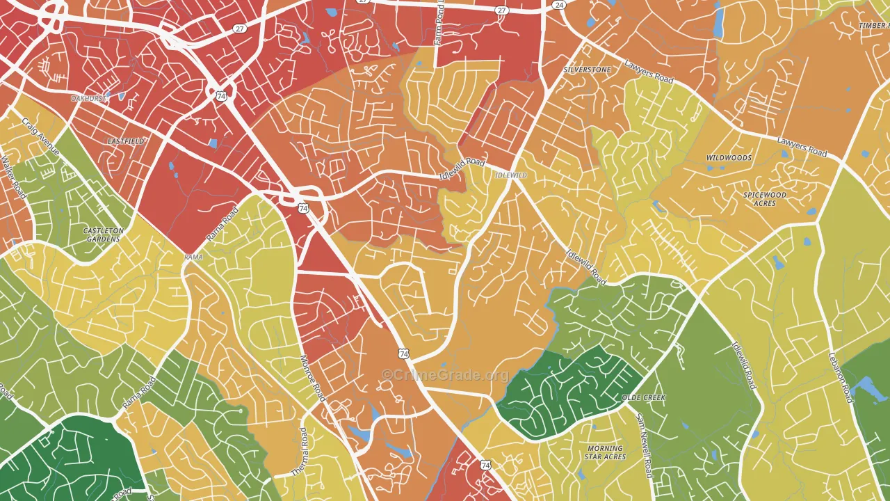 Idlewild South, Charlotte, NC Map of Burglary Rates