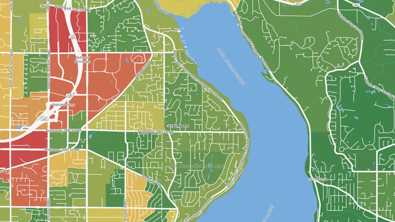 Idylwood, Redmond, WA Map of Burglary Rates