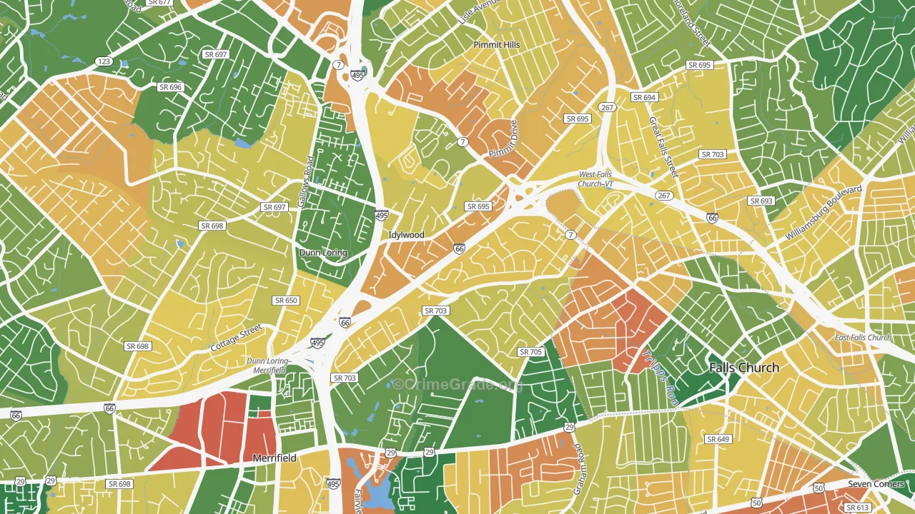 Idylwood, VA Map of Burglary Rates