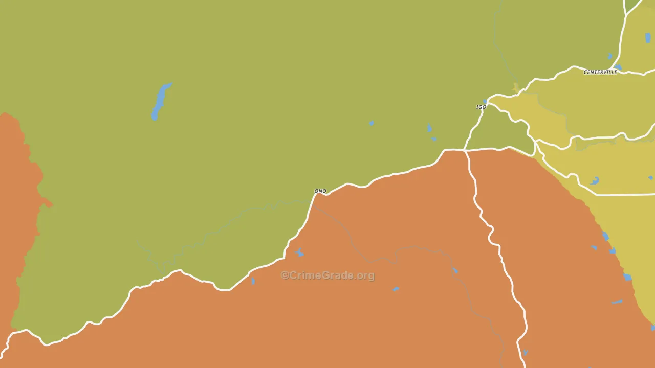 Igo, CA Map of Burglary Rates