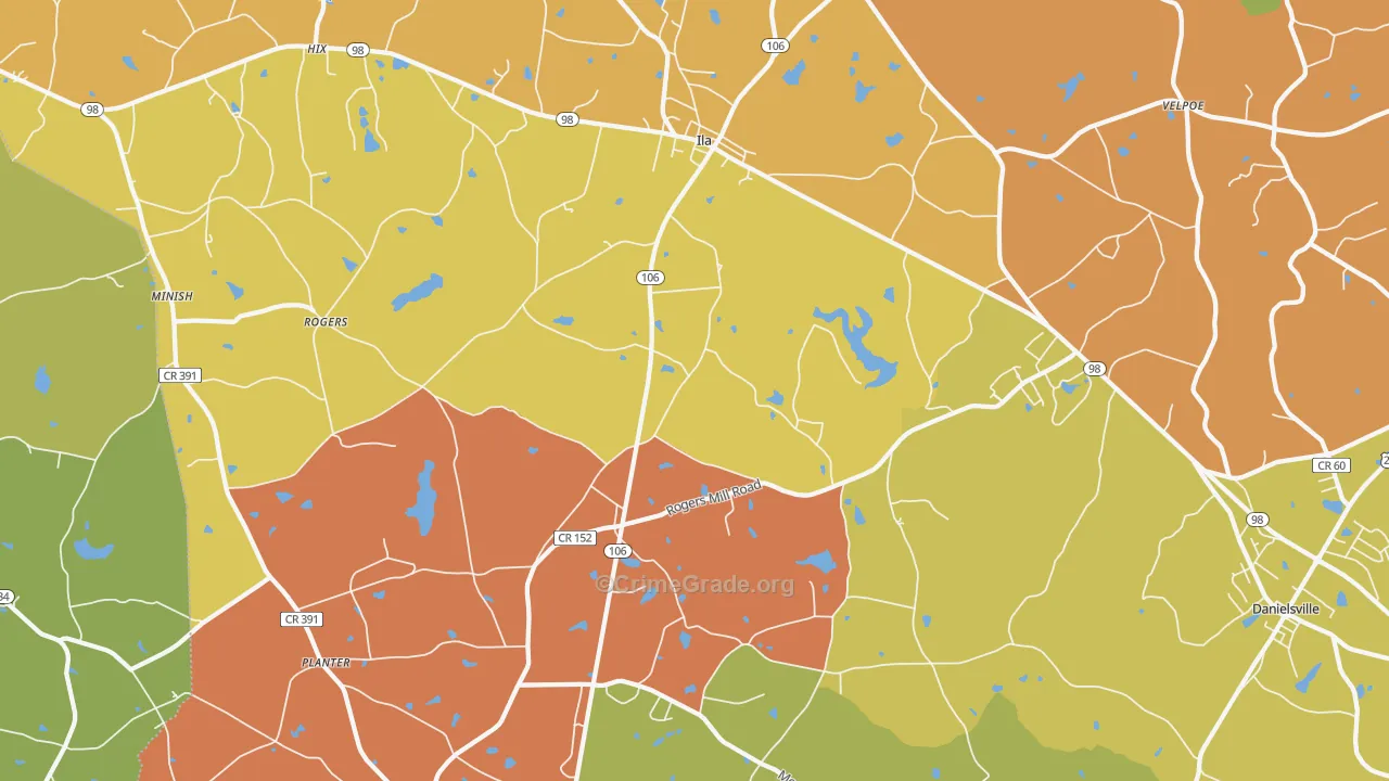 Ila, GA Map of Burglary Rates